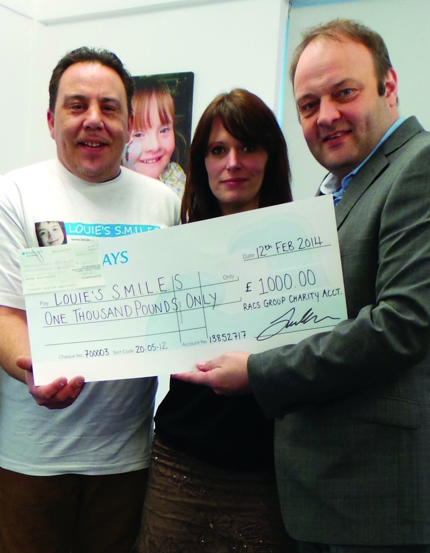 Terence Hillier at a Louie's S.M.I.L.E.S. charity cheque presentation